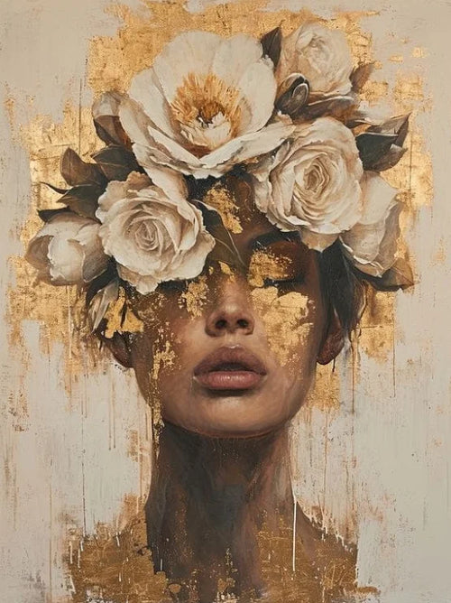 Gold Foil Mystical Floral Woman Canvas Painting Print - The Finishing Touch Decor
