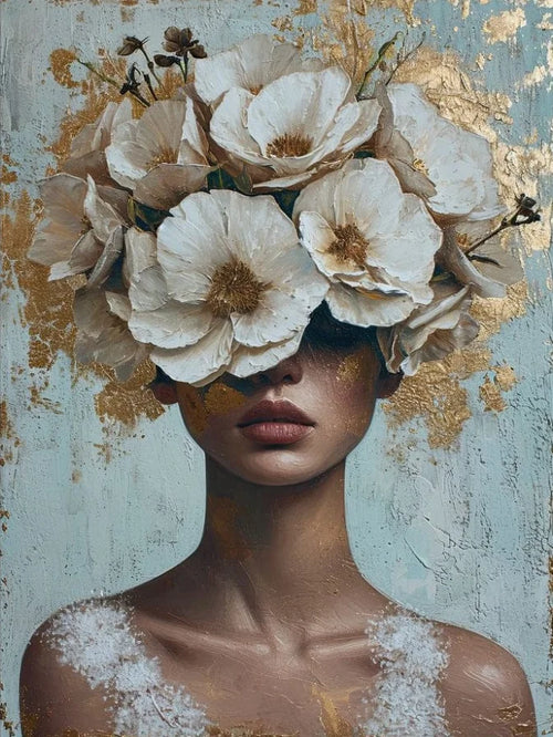 Gold Foil Mystical Floral Woman Canvas Painting Print - The Finishing Touch Decor