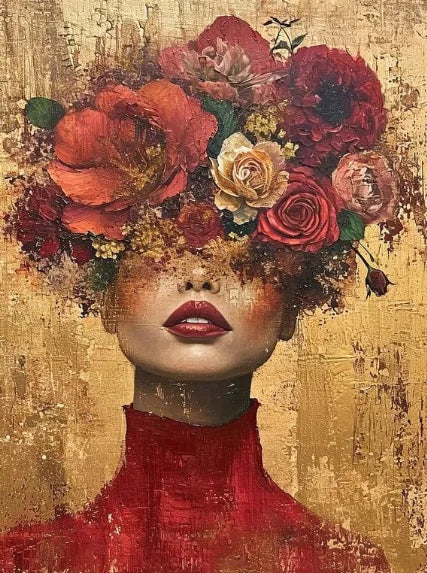 Gold Foil Mystical Floral Woman Canvas Painting Print - The Finishing Touch Decor