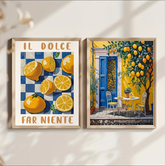Retro lemon garden canvas wall art print by The Finishing Touch Decor featuring vibrant botanical design and colorful lemon motifs.
