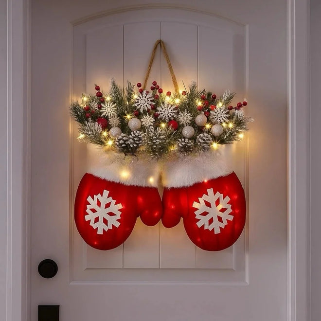 Twinkling Pre-Lit Red Christmas Glove Wreath