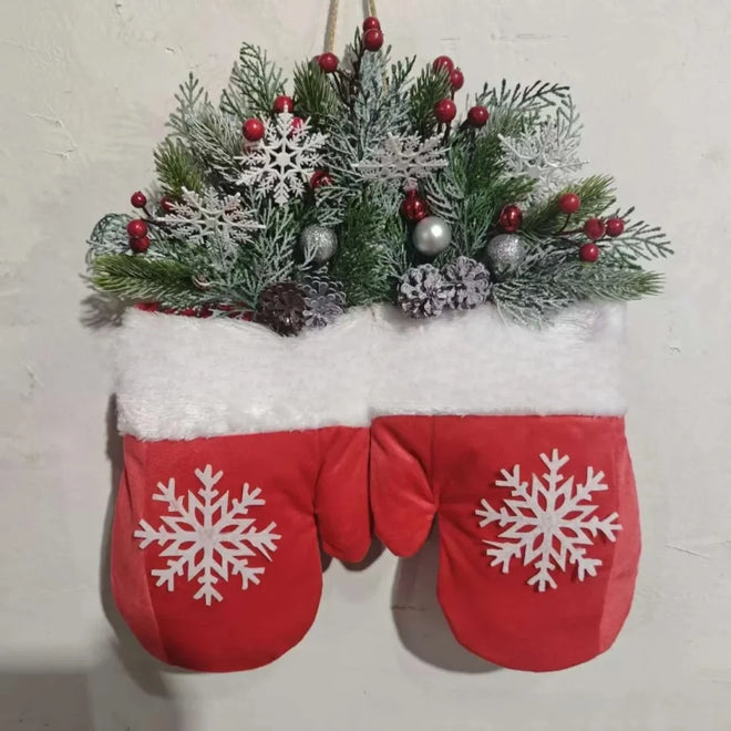 Twinkling Pre-Lit Red Christmas Glove Wreath