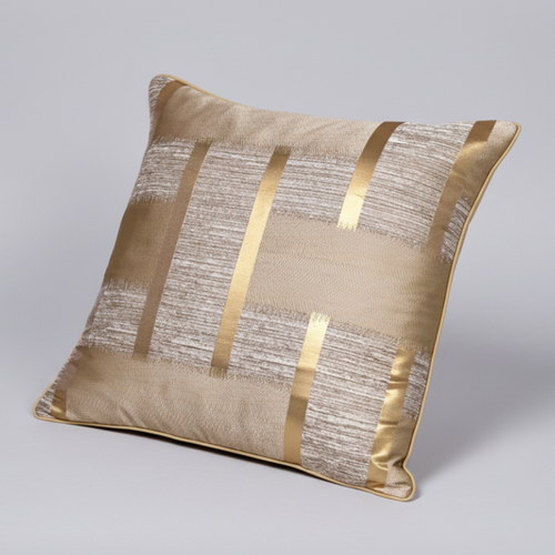 Shiny gold stripe large plaid throw pillow cover by The Finishing Touch Decor, featuring a glossy finish and vibrant holiday design.