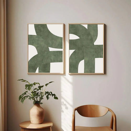 Nordic Mid Century Modern Green Canvas Print Set