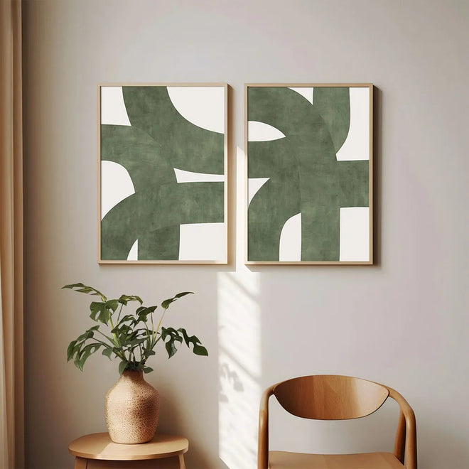 Nordic Mid Century Modern Green Canvas Print Set