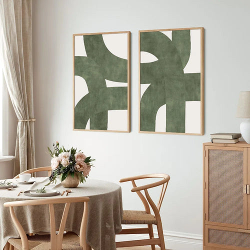 Nordic Mid Century Modern Green Canvas Print Set