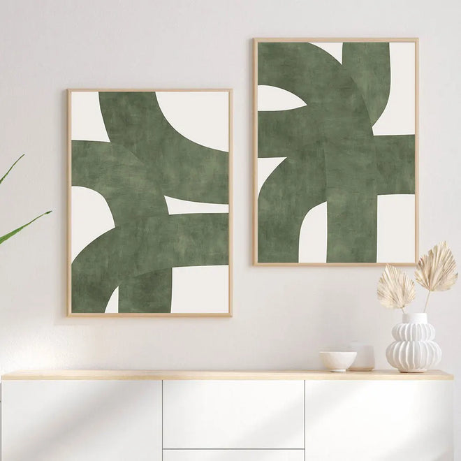 Nordic Mid Century Modern Green Canvas Print Set