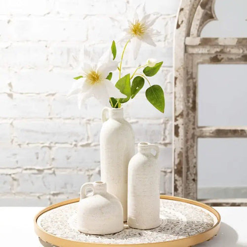 White Set of 3 Clay Speckled Handled Jug Vases - The Finishing Touch Decor