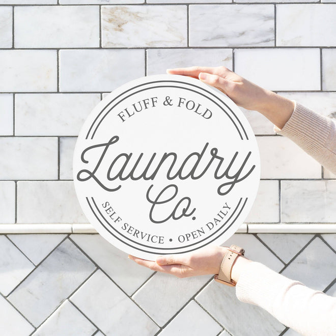 Quaint Country Coastal Fluff & Fold Laundry Room Round Wall Sign, Wood Hanging 12" Art - The Finishing Touch Decor