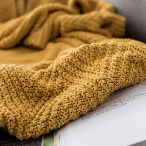Saffron Yellow Knit Large Throw Blanket with Tassels - The Finishing Touch Decor