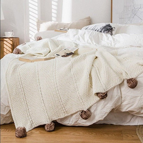 Chunky Knit Faux Fur Pompom Chenille Throw Blanket - The Finishing Touch Decor