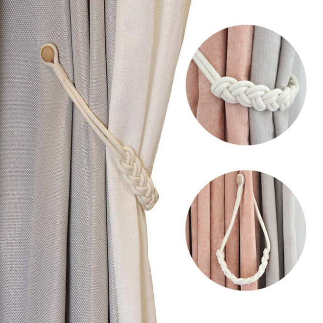 Braided Cotton Rope Magnetic Tieback Curtain Holder - The Finishing Touch Decor