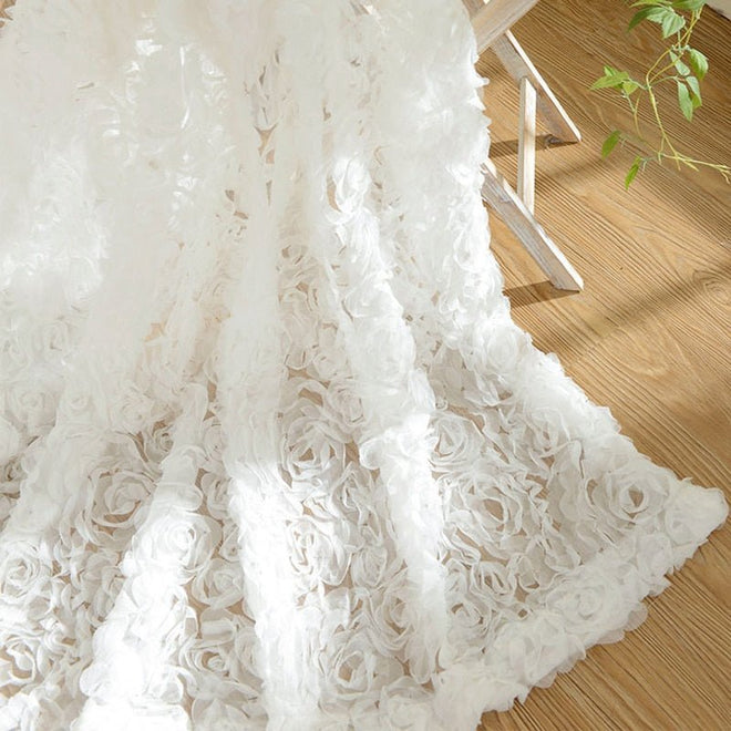Rose Adorned Voile Sheer White Window Curtains - The Finishing Touch Decor