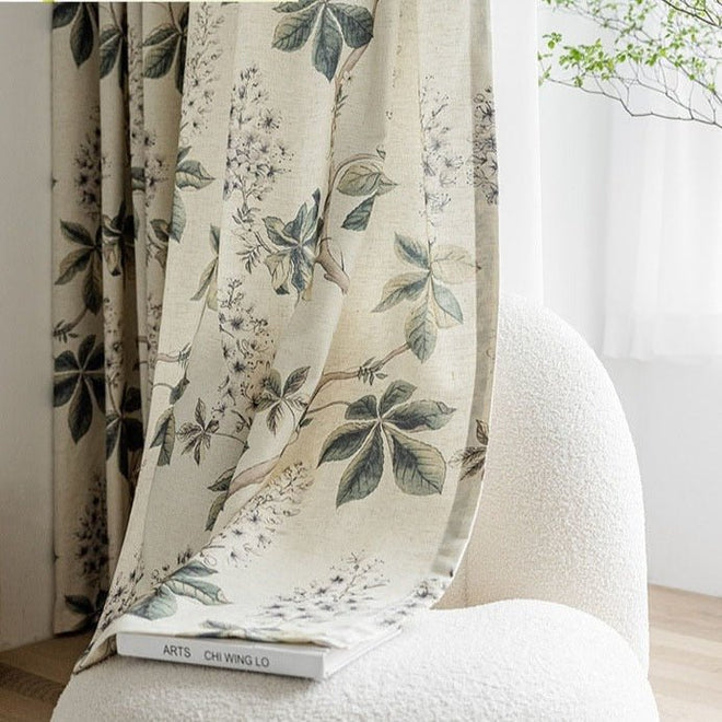 Garden Print Blackout Heavy Fabric Cotton Linen Curtains - The Finishing Touch Decor
