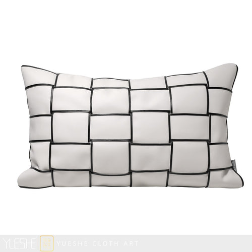 Retro Modern Luxury White Deco Pattern Genuine Leather Throw Pillows Covers - The Finishing Touch Decor