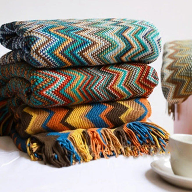 Lightweight Aztec Ethnic Pattern Geometric Plaid Tapestry Throw Boho Blanket - The Finishing Touch Decor