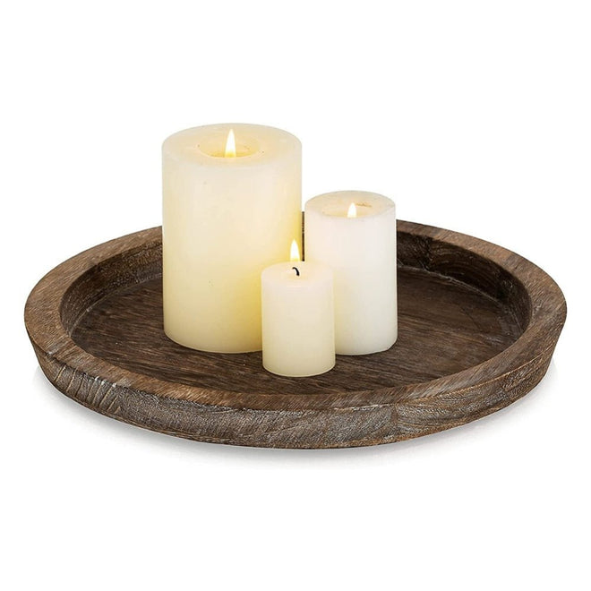 Wood Round Plate Farmhouse Candle Holder Plate - Sz Variety - The Finishing Touch Decor