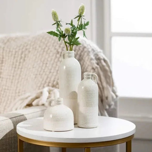 White Set of 3 Clay Speckled Handled Jug Vases - The Finishing Touch Decor