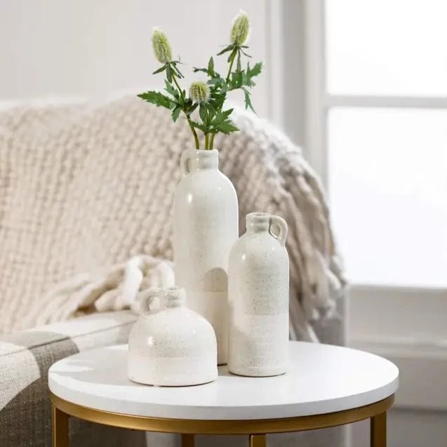 White Set of 3 Clay Speckled Handled Jug Vases - The Finishing Touch Decor