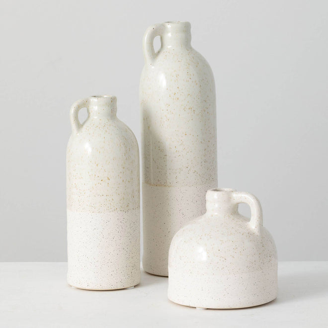White Set of 3 Clay Speckled Handled Jug Vases - The Finishing Touch Decor
