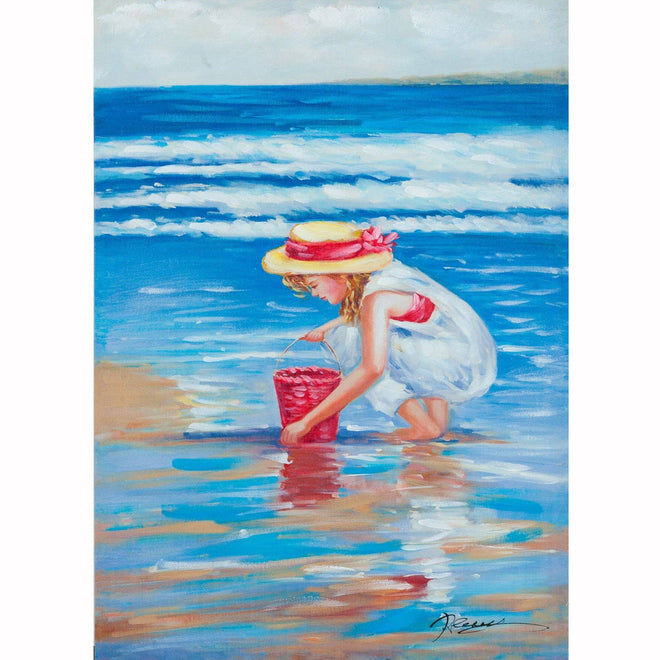 Coastal "Girl on the Beach" Colorful Hand Painted Oil Painting on Canvas - The Finishing Touch Decor