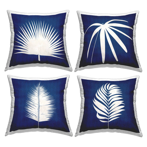 Blue & White 18" Palm Leaf Print Full Throw Pillow Set of 4 - The Finishing Touch Decor