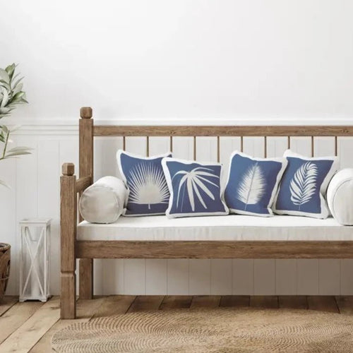 Blue & White 18" Palm Leaf Print Full Throw Pillow Set of 4 - The Finishing Touch Decor