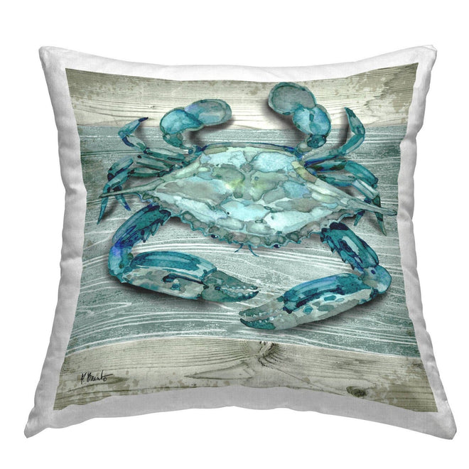 Coastal Nautical Turquoise Blue Crab Image Full Throw Pillow - 18x18 - The Finishing Touch Decor