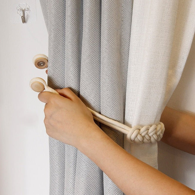 Braided Cotton Rope Magnetic Tieback Curtain Holder - The Finishing Touch Decor