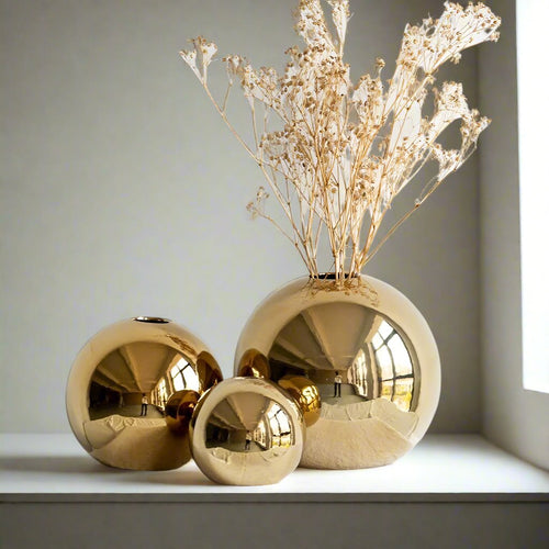 Gold Ball Minimalist Ceramic & Porcelain Color Round Vases - The Finishing Touch Decor