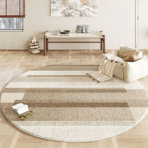 Neutral Plaid Modern Round Plush Area Rug - The Finishing Touch Decor