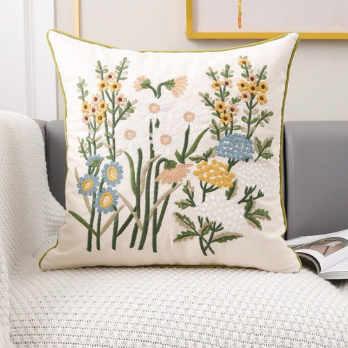 Cotton Embroidered Cottage-Style Pastoral Throw Pillow Covers - The Finishing Touch Decor