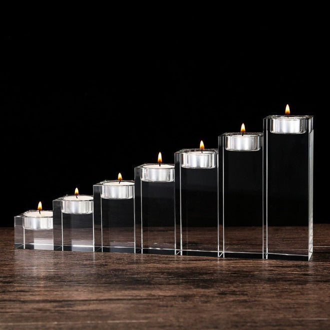 Crystal Clear Solid Glass Romantic Square Cube Candle Holder - 1 or 3pcs - The Finishing Touch Decor